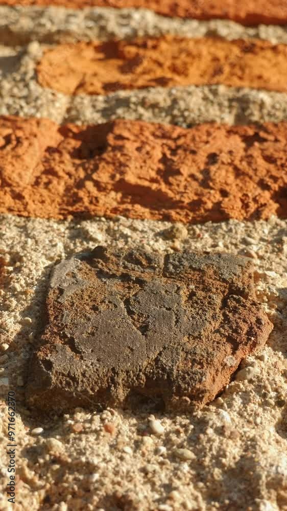 Close-up on weathered bricks, historical vibe. Vertical video. Close-up on weathered bricks, historical vibe. Vertical video.