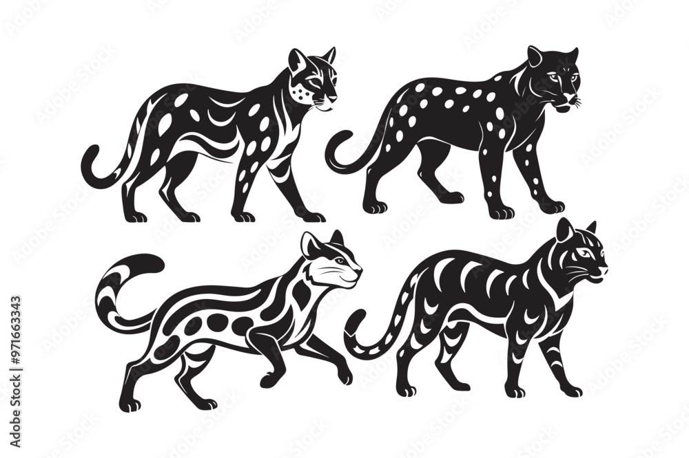 Fototapeta premium Ocelot silhouette vector illustration, Ocelot silhouette vector, Ocelot silhouette PNG 