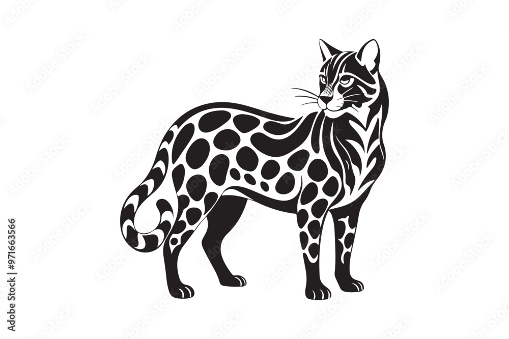 Obraz premium Ocelot silhouette vector illustration, Ocelot silhouette vector, Ocelot silhouette PNG 