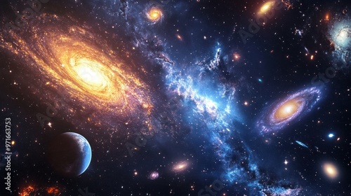 Space telescope capturing images of distant galaxies, intricate details of cosmic formations, deep space backdrop, focus on discovery and science