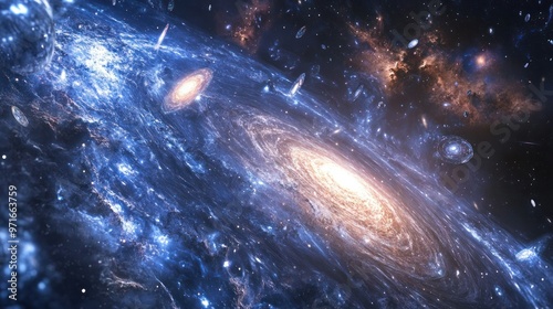 Space telescope capturing images of distant galaxies, intricate details of cosmic formations, deep space backdrop, focus on discovery and science