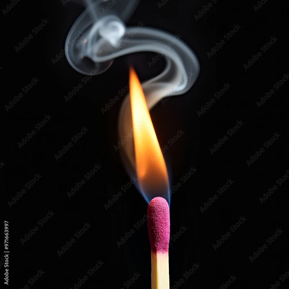 a matchstick with a pink matchstick on it. The matchstick is in the center of the image, with the flame coming out of it 