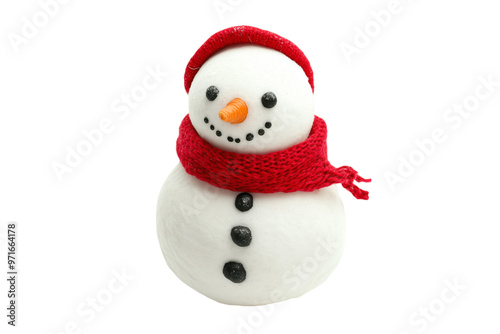 Snowman with Red Knit Scarf and Hat - isolated on White Transparent Background, PNG 