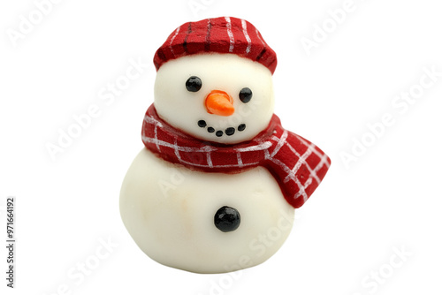 Cute Snowman with Red Plaid Scarf and Hat - isolated on White Transparent Background, PNG 