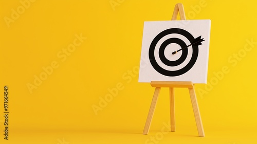 Bullseye Target on Easel Against Bright Yellow Background photo