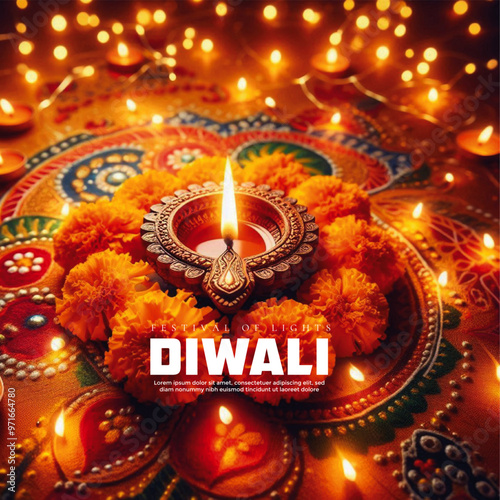 Diwali Radiance Shown by Traditional Earthen Lamps Illuminating Festive Joy and Warmth For Greeting Cards, Posters, And Backgrounds