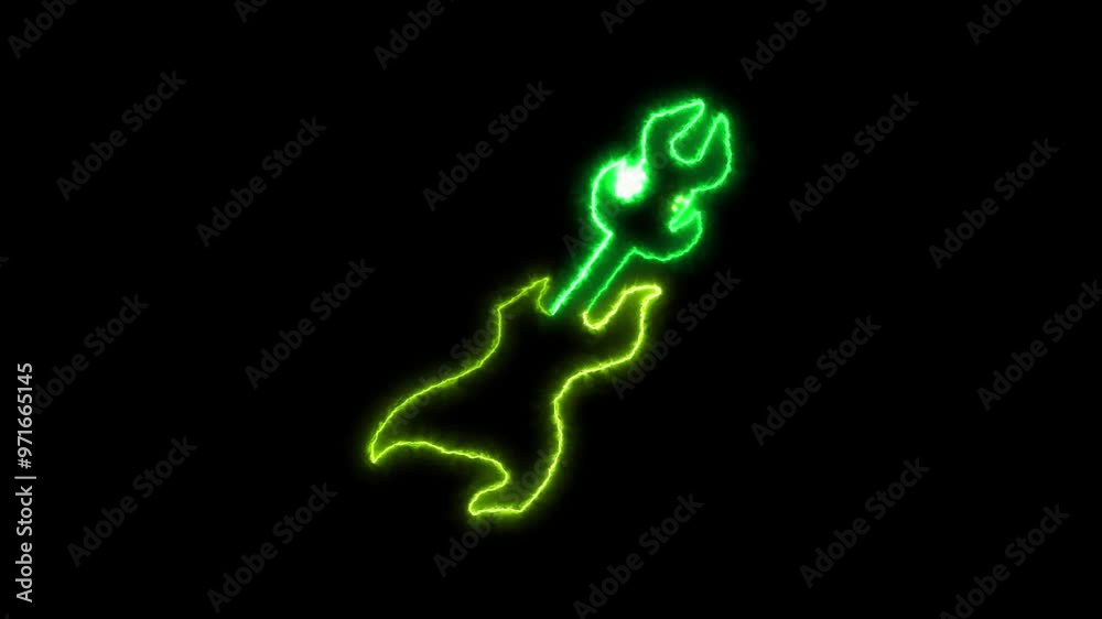 abstract glowing neon line green yellow color guitar icon animation . abstract glowing neon line green yellow color guitar icon animation .