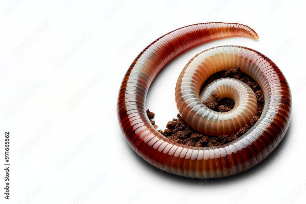 An earthworm coiled into a spiral. Space for text. An earthworm coiled into a spiral. Space for text.