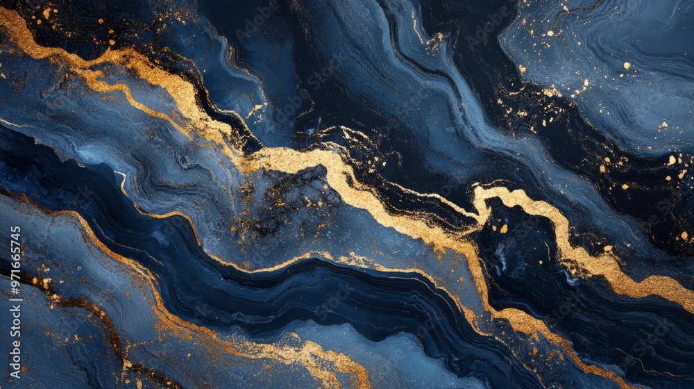 Fototapeta premium Navy blue and gold marble texture, sophisticated marble generative ai
