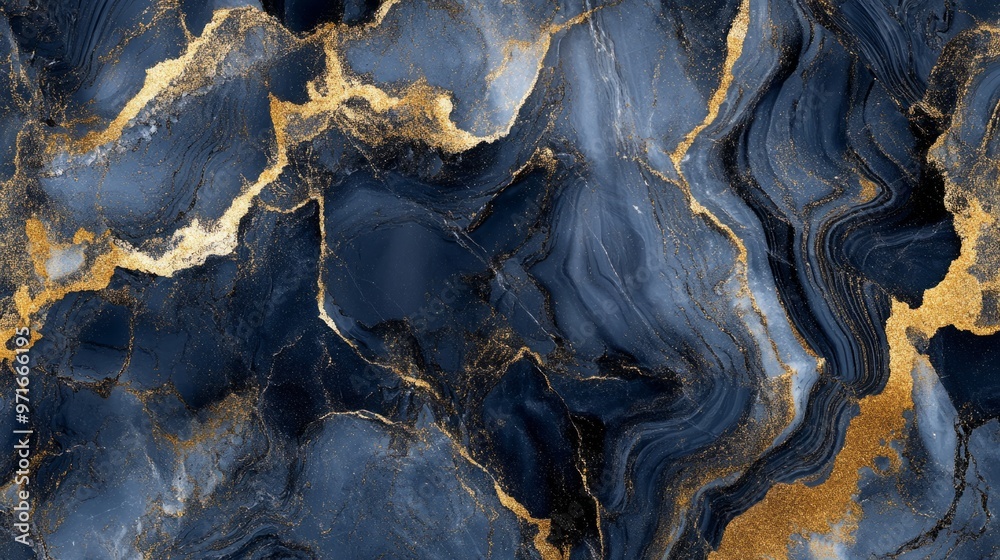 Fototapeta premium Navy blue and gold marble texture, sophisticated marble generative ai