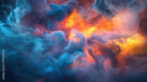 Abstract Swirling Blue and Orange Smoke