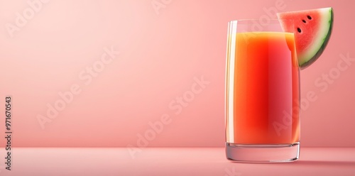 Slices of orange fruit on a pink background in a glass of orange juice