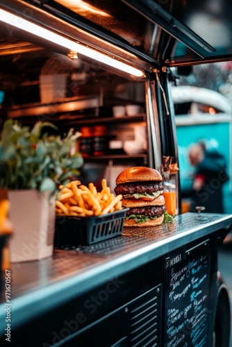 With grass-fed beef and hamburger buns, this food truck offers a variety of gourmet burgers with vegetarian options. They also offer outdoor dining. photo