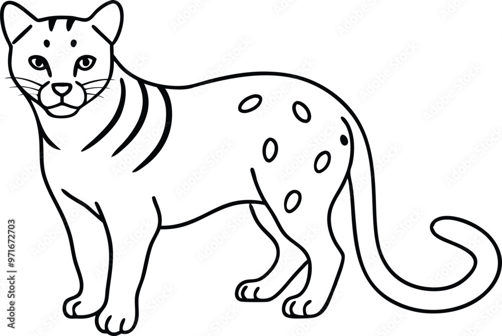 Fototapeta premium Wild Elegance Ocelot Crouch Vector Line Art 