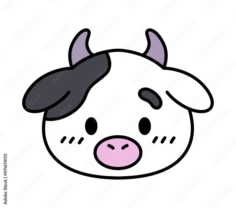 Naklejka premium Cute vector cow. Flat illustration. Line art. Isolated on white background.