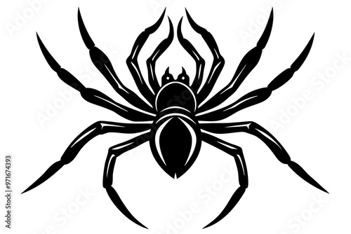Black spider silhouette, close-up spider, scary big spider isolated on white, poisonous isect , arachnophobia background, spider vector icon