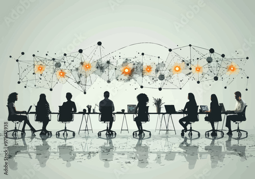 Remote Team Teleconference Network Communication Collaboration Minimalistic Vector Illustration