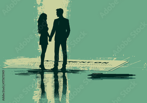 Business Partnership Agreement, Business People Standing on Signed Contract, Professional Partnership Concept, Minimalistic Vector Illustration