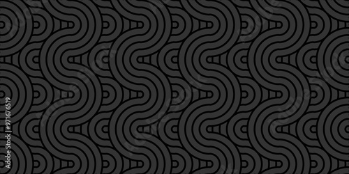 Vector Overlapping creative diamond circle black pattern background with waves texture. geometric digital fabric pattern circles floral and spiral round lapping black retro background.