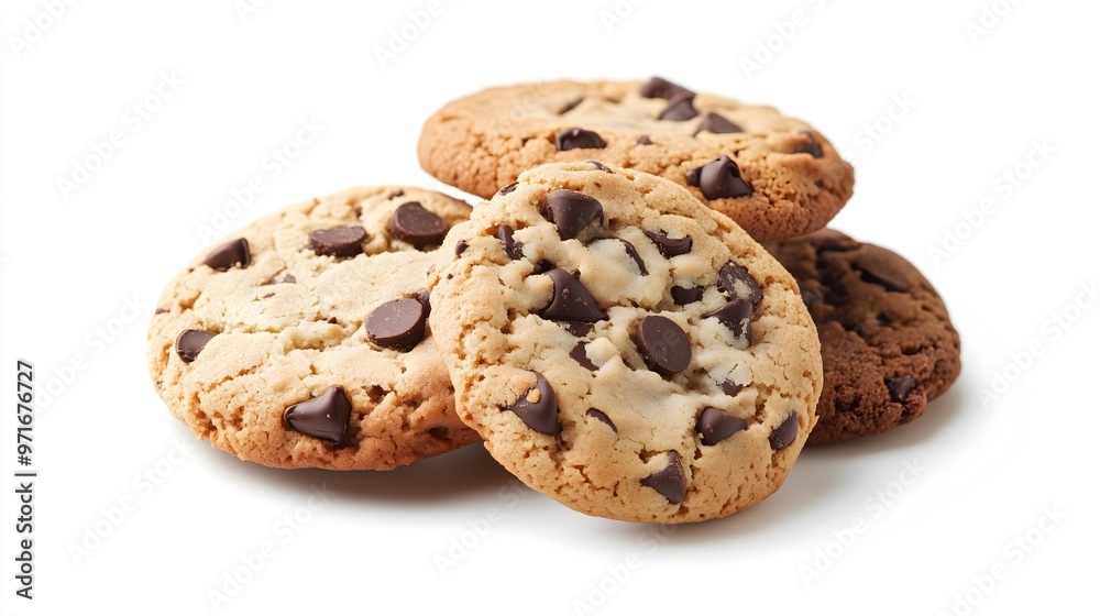Delicious cookies with chocolate chips on white background. AI generation Delicious cookies with chocolate chips on white background. AI generation