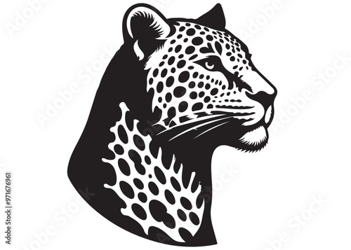 vector leopard head logo silhouette design, wild animal silhouette of head leopard, leopard head silhouette logo vector animals, leopard head logo,  black and white leopard head vector logo.