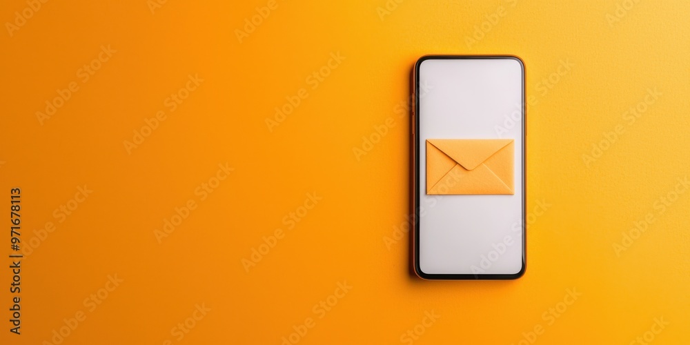 Smartphone displaying an envelope symbol on a vibrant orange background, perfect for communication and messaging themes.