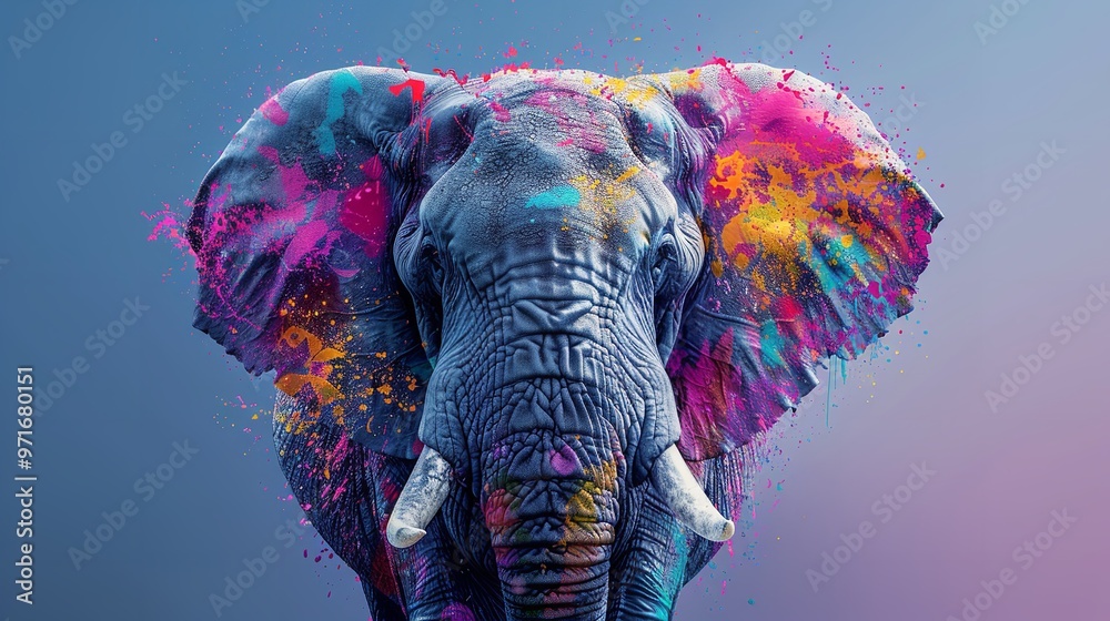 Obraz premium Joyful elephant in Happy Holi background with vibrant colors