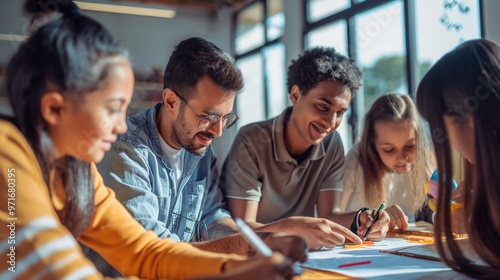 Teacher helping students with homework