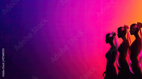 Silhouettes of women against a vibrant gradient background, embodying beauty, grace, and movement in a modern artistic style