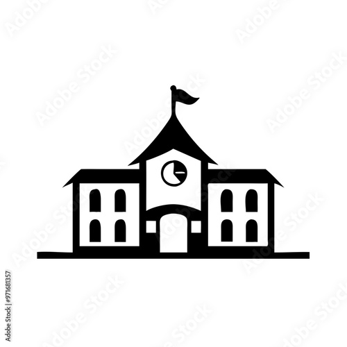 School Silhouette Icon - Transparent Background Clipart