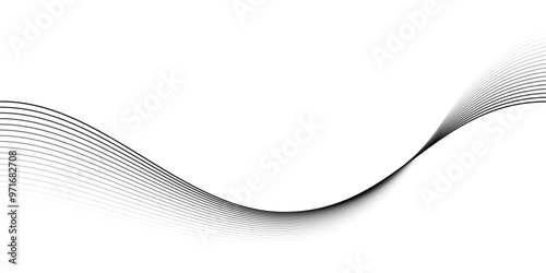Abstract flowing wave lines pattern in black gradient color isolated on transparent background. Vector illustration in concept of AI, technology, communication, music