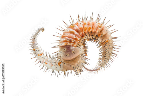 Detailed bristleworm image on a clear white background, isolated in 4K Ultra HD, suitable for scientific and educational contexts photo