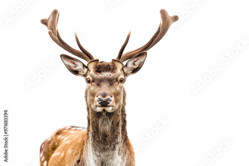 High-definition image of a brown deer with a clear background, capturing its natural beauty and detailed fur textures for use in nature photography or educational materials.