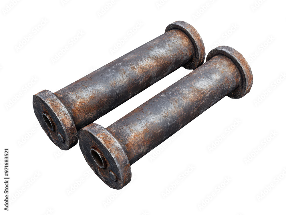 Two metal industrial rollers on transparent background. Two metal industrial rollers on transparent background.