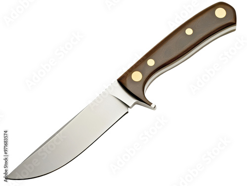 Kitchen knife with wooden handle on transparent background.