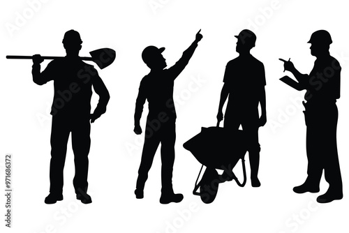 set of construction workers silhouette