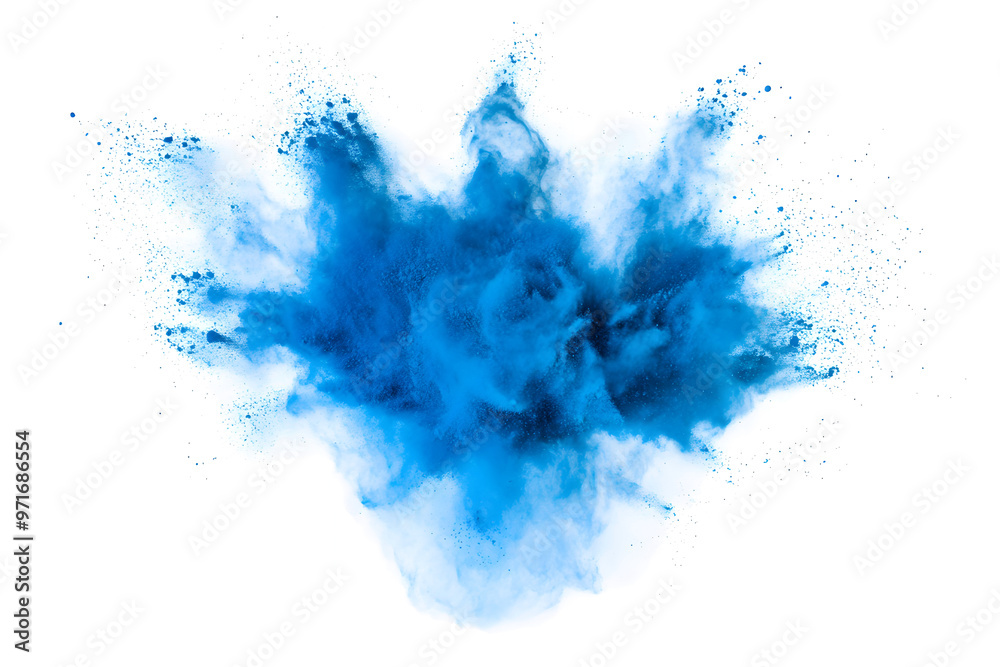 explosion of dry blue paints on a transparent background. cloud and paint particles. Holi paint