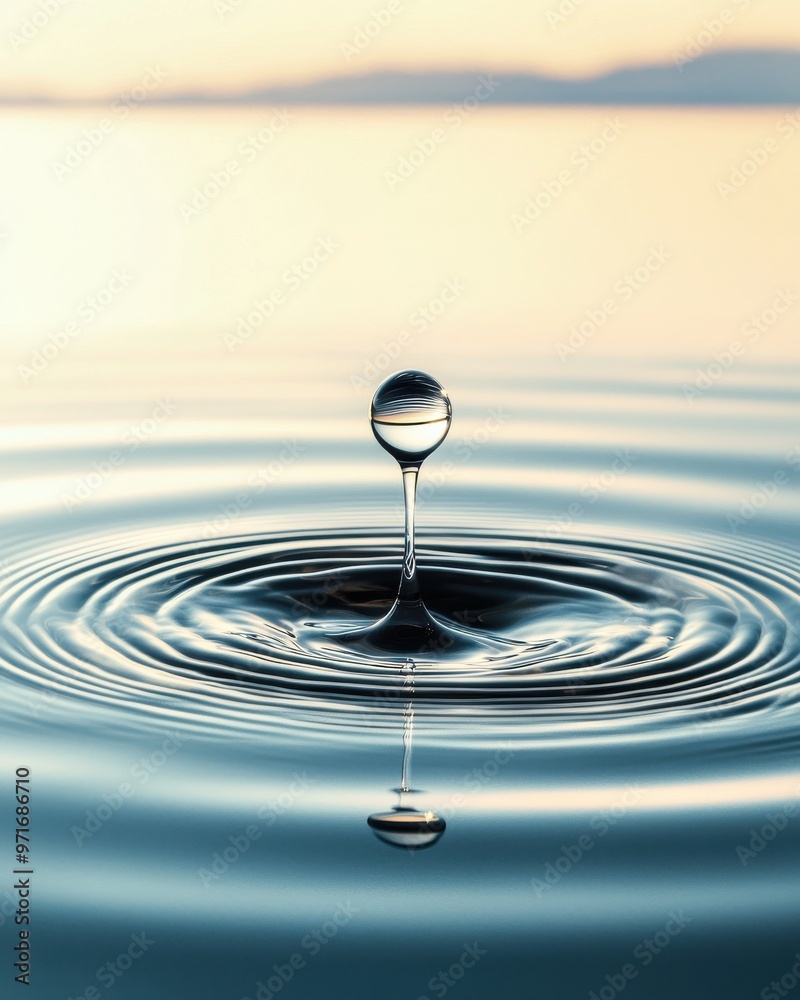 An elegant water droplet creates ripples on a serene surface, capturing the beauty of nature and tranquility.