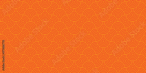 Abstract Overlapping creative diamond circle orange and yellow pattern background with waves texture. geometric digital fabric pattern circles floral and spiral round lapping retro background.