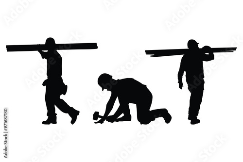set of construction workers silhouette
