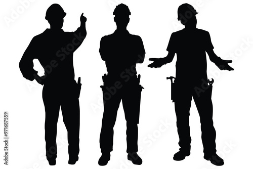 set of construction workers silhouette