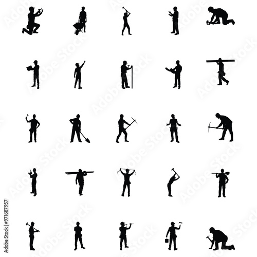 set of construction workers silhouette