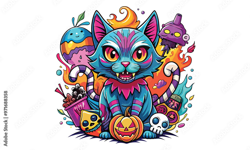 Halloween Whiskers cat T-shirt Design, Hand drawn vector illustration on white background, Icon Concept isolated. High-quality artwork ideal for Halloween t-shirt prints and spooky designs. Halloween Whiskers cat T-shirt Design, Hand drawn vector illustration on white background, Icon Concept isolated. High-quality artwork ideal for Halloween t-shirt prints and spooky designs.