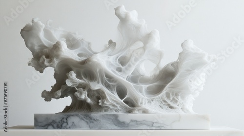 White Abstract Sculpture on a Marble Base photo