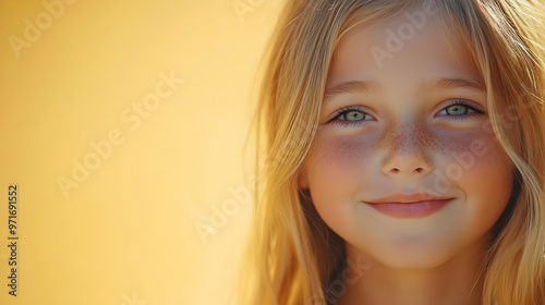 Portrait of a Smiling Young Girl with Freckles and Blonde Hair