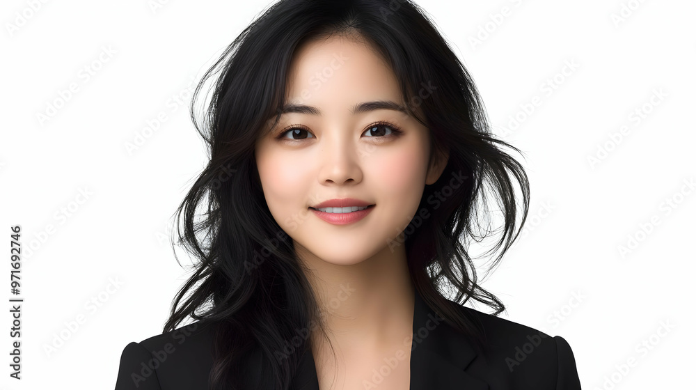 Portrait of a Smiling Asian Woman with Long Black Hair Portrait of a Smiling Asian Woman with Long Black Hair