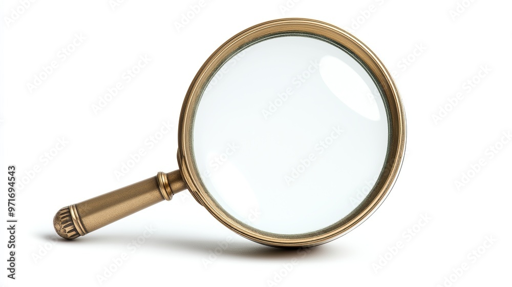 one single brass magnifying glass isolated on white background one single brass magnifying glass isolated on white background