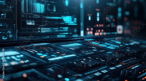 Wallpaper Mural Futuristic Control Panel with Blue and Orange Lights Torontodigital.ca