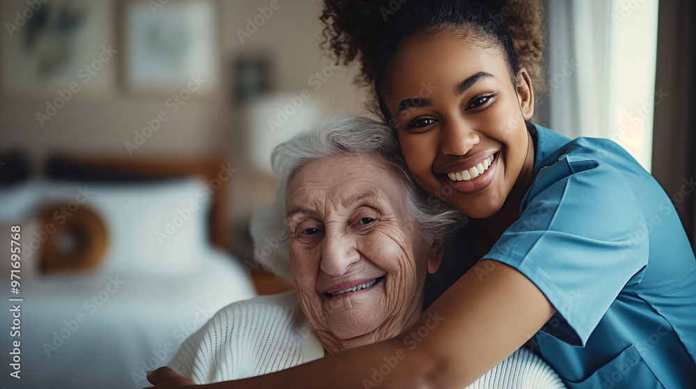 A home health care worker assists an elderly woman in her home
A home health care worker assists an elderly woman in her home