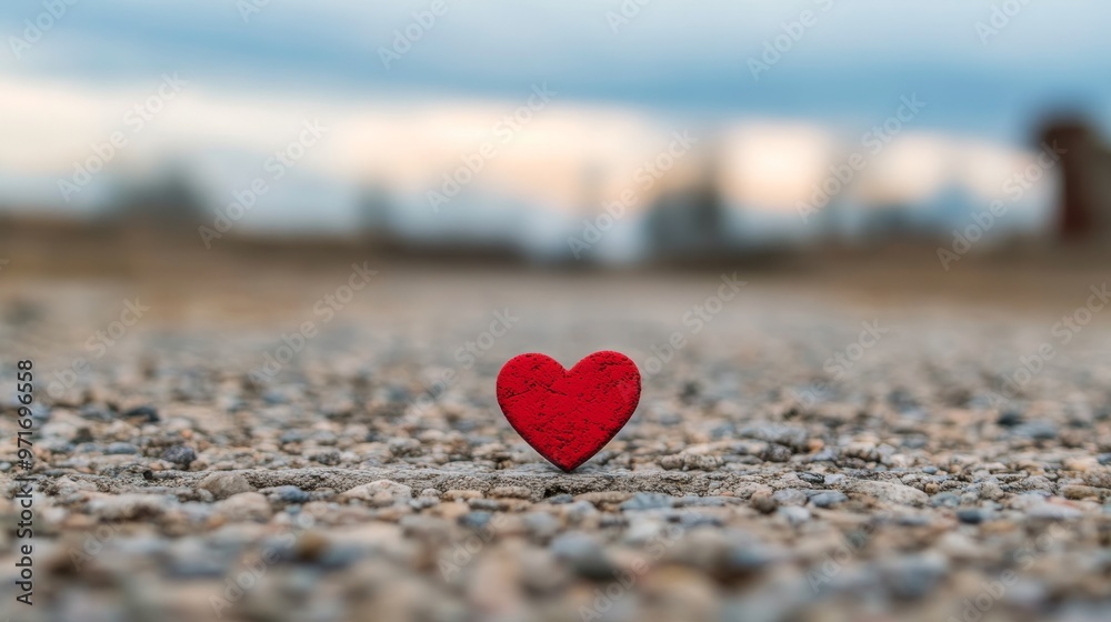 A beautiful handmade heart placed on a concrete surface. The concept that love will find a way to the heart.